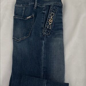 Stylish Blue Denim Jeans with Gold Accent